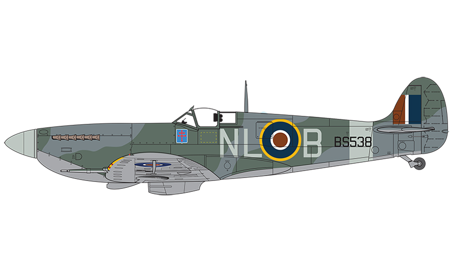 Supermarine Spitfire MK.IXc, BS538/NL-B flown by Sgt. Pierre Clostermann, 341. letka, Biggin Hill, Červen 1943