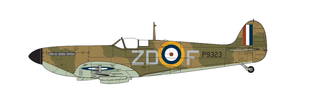 Letadlo Supermarine Spitfire Mk.Ia pilotované seržantem Arthurem Williamem Peterem Spearsem, 222. peruť, Royal Air Force Hornchurch, Essex, Anglie, 30. srpna 1940.