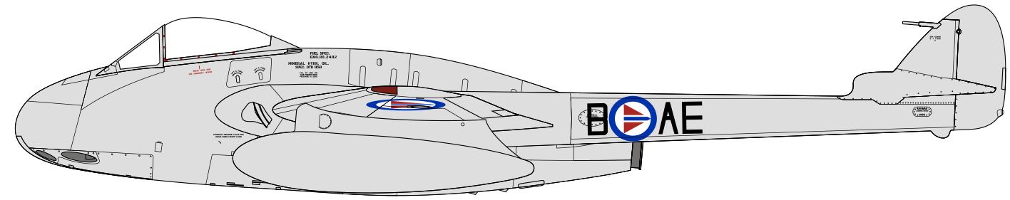 de Havilland D.H.100 Vampire F.3 P42408/AE-B, Norwegian Air Force, Gardermoen Museum, Oslo, Norway, 2019