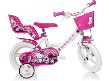 DINO Bikes - Dětské kolo 12" Hello Kitty se sedačkou pro panenku a košíkem / DB-124RLHK