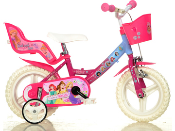 DINO Bikes - Dětské kolo 12" Princess se sedačkou pro panenku a košíkem / DB-124RLPSS