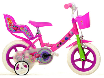 DINO Bikes - Dětské kolo 12" se sedačkou pro panenku a košíkem s licencí Trolls / DB-124RLTRO