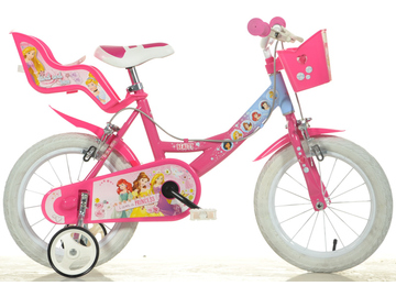 DINO Bikes - Dětské kolo 14" Princess se sedačkou pro panenku a košíkem / DB-144RPSS