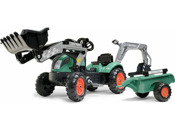 FALK - Šlapací traktor Farm Lander s nakladačem, rypadlem a vlečkou zelený / FA-2054N
