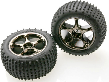 Traxxas Tires & wheels 2.2", Tracer black chrome, Alias tires (2) (rear) / TRA2470A