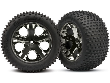 Traxxas Tires & wheels 2.8", All-Star black chrome wheels, Alias tires (2) (rear) / TRA3770A