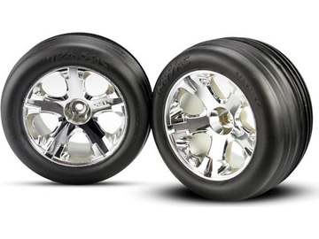 Traxxas Tires & wheels 2.8", All-Star chrome wheels, Ribbed tires (2) (electric front) / TRA3771