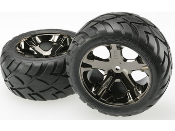 Traxxas Tires & wheels 2.8", All Star black chrome wheels, Anaconda tires (pair) (electric rear) / TRA3773A