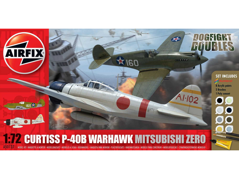 Gift Set letadlo Curtiss P-40B Warhawk Mitsubishi A6M2b Zero 1:72
