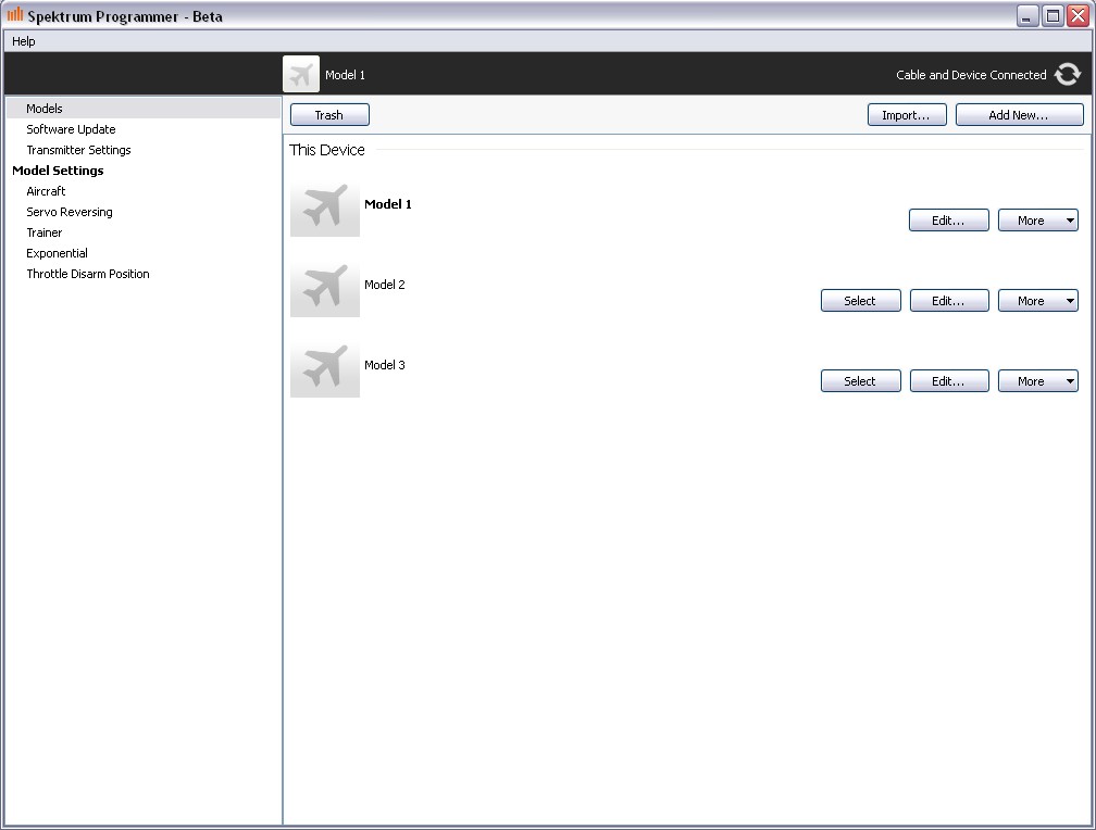 Aplikace Spektrum Programmer
