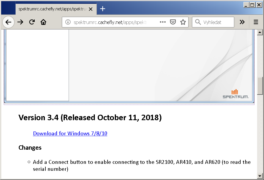 Obr. 1: Stažení aplikace Spektrum Programmer