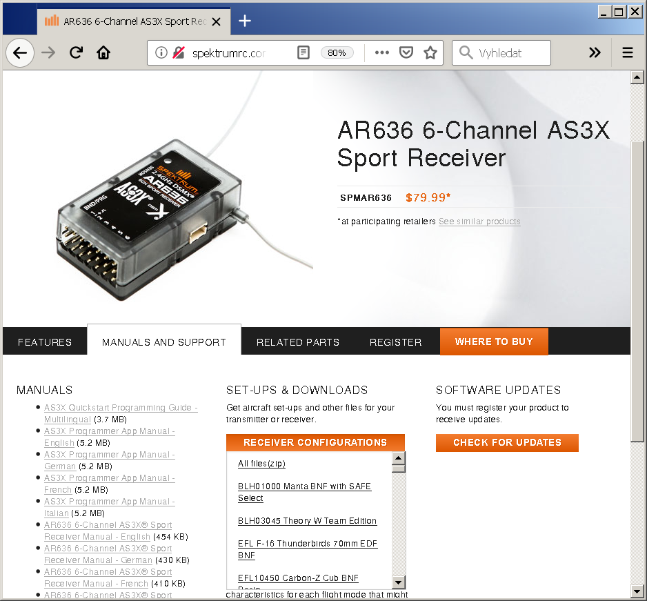 Obr. 4a: Webové stránky přijímače AR636