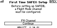 First Time SAFE Setup/FM Channel: Continue