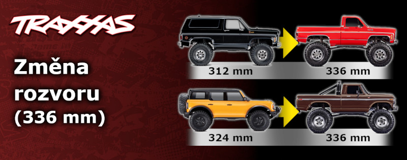 Traxxas TRX-4 změna rozvoru na 336 mm