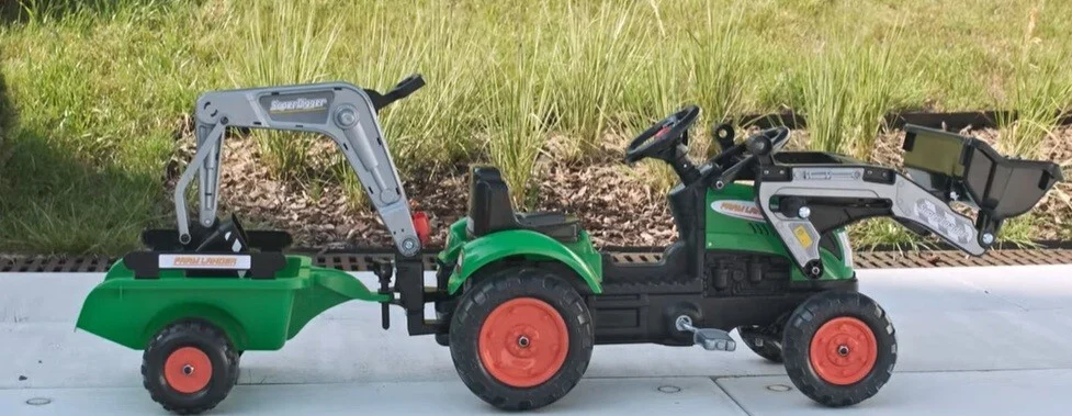 FALK - Šlapací traktor Farmland s nakladačem, rypadlem a vlečkou