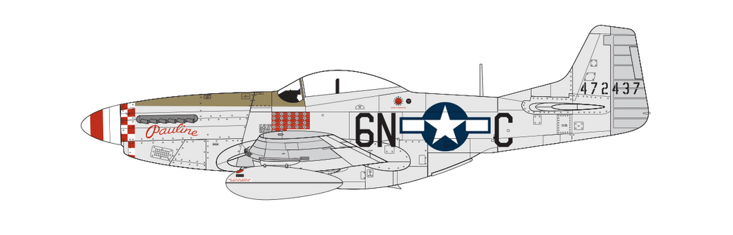 North American P-51D Mustang, letoun pilotovaný podplukovníkem Josephem L Thurym, 505. stíhací peruť, 339. stíhací skupina, 8. AF, Royal Air Force Fowlmere, Cambridgeshire, Anglie, 1944.