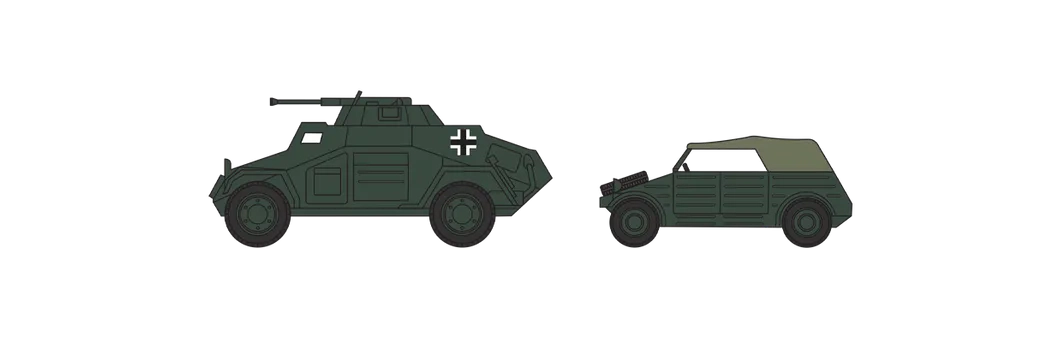 Německý průzkumný set SD.KFZ.222 & Type 82 Kubelwagen, průzkumný set, ruský front.Německý průzkumný set SD.KFZ.222 & Type 82 Kubelwagen, průzkumný set, ruský front.Německý průzkumný set SD.KFZ.222 & Type 82 Kubelwagen, průzkumný set, r