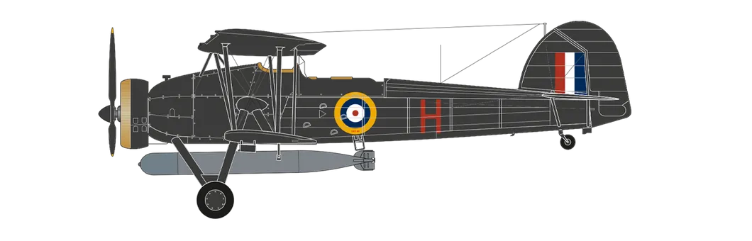 FAIREY SWORDFISH MK.1 W5984/H, pilotovaný nadporučíkem Eugenem Esmondem VC, operace DSO „plnší“ (kanálová pomlčka) č. 825 námořní letecká peruť, Royal Air Force England 11. února 1942