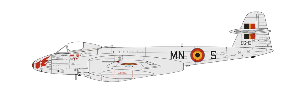 Gloster Metoer F.8, 350. peruť, Belgické letectvo, Beauvechain, Belgie, počátek 50. let 20. století.
