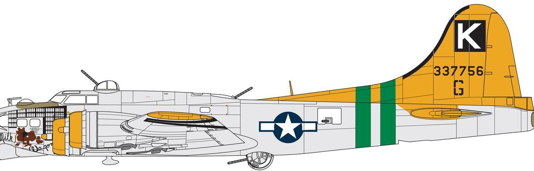 Boeing B17G-70-BO Flying Fortress 43-37756 Milk Wagon, 708. bombardovací peruť, 447. bombardovací skupina, 8. letectvo, armádní letectvo Spojených států, Royal Air Force Rattlesden, Suffolk, Anglie 1945