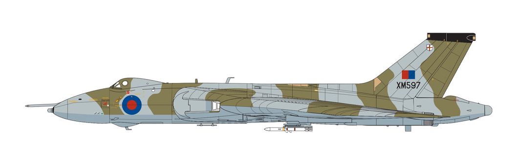 Avro Vulcan B.Mk.2, XM597, Black Buck Six, 101. peruť, Royal Air Force, Waddington Wing, letiště Wideawake, Ascension Islands, červen 1982. (A)