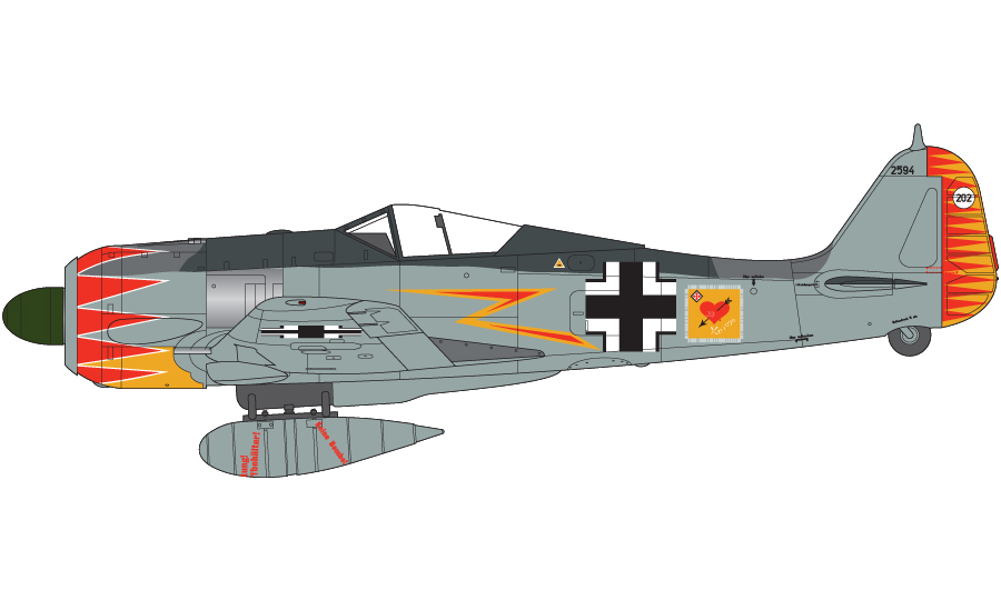 Focke-Wulf Fw190A-5, Major Herman Graf, Commander Jagdgruppe Ost (JGr Ost), Bussac, Francie, Duben 1943
