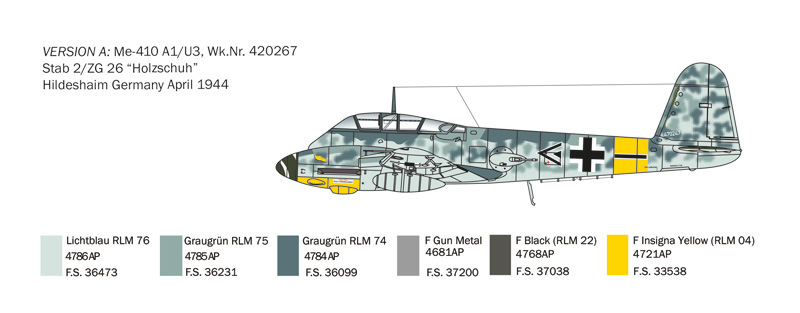 Me-410 A1/U3, Wk.Nr. 420267 Stab 2/ZG 26 "Holzschuh" Hildeshaim Germany April 1644