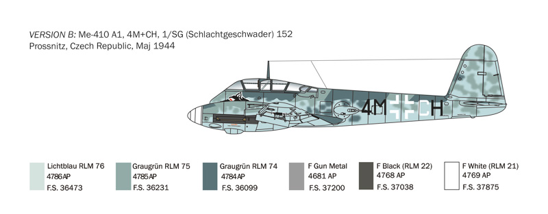 Me-410 A1, 4M+CH, 1/SG (Schlachtgeschwader) 152 Prossnitz, Czech Republic, Maj 1944