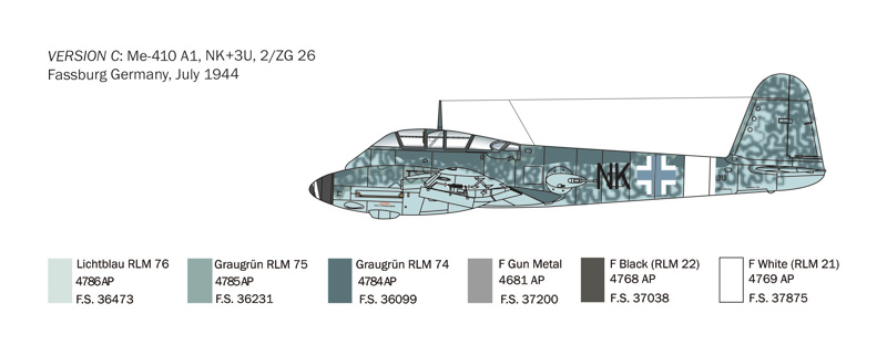 Me-410 A1, NK+3U, 2/ZG 26 Fassburg Germany, July 1644