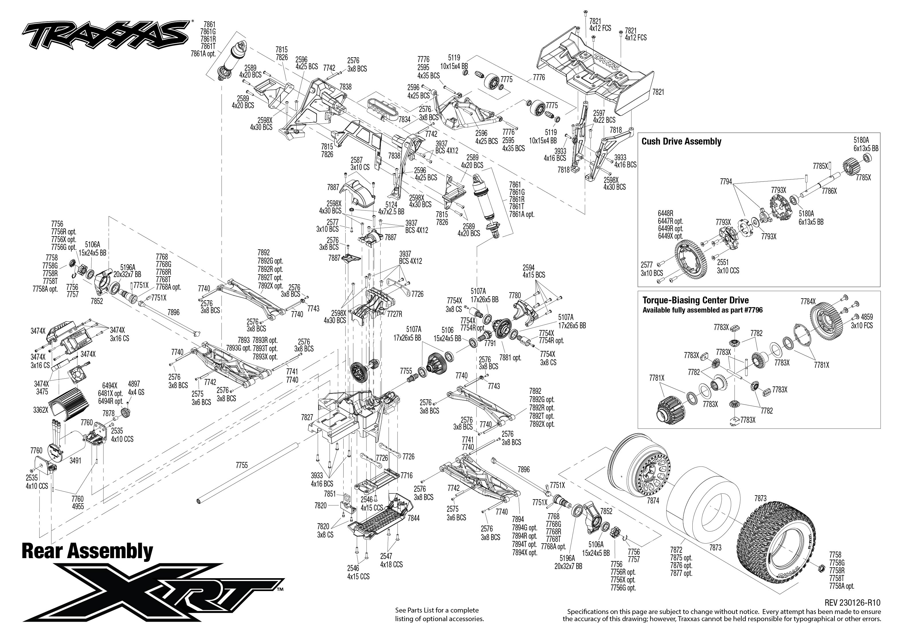 Exploded view Traxxas XRT 8S 1 6 4WD TQi RTR Rear part Astra