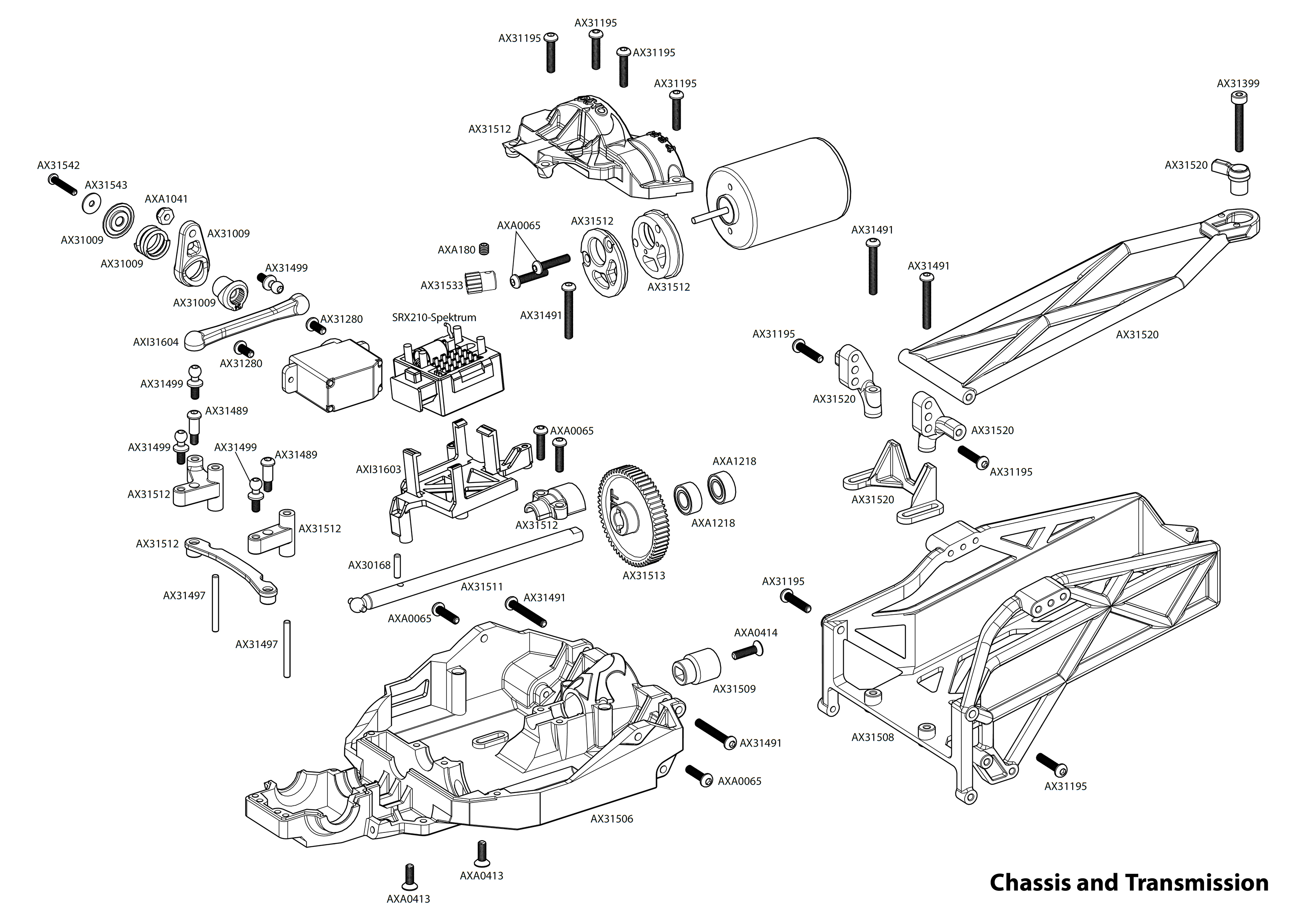 Exploded view: Axial Yeti Jr. Can-Am Maverick 4WD 1:18 RTR