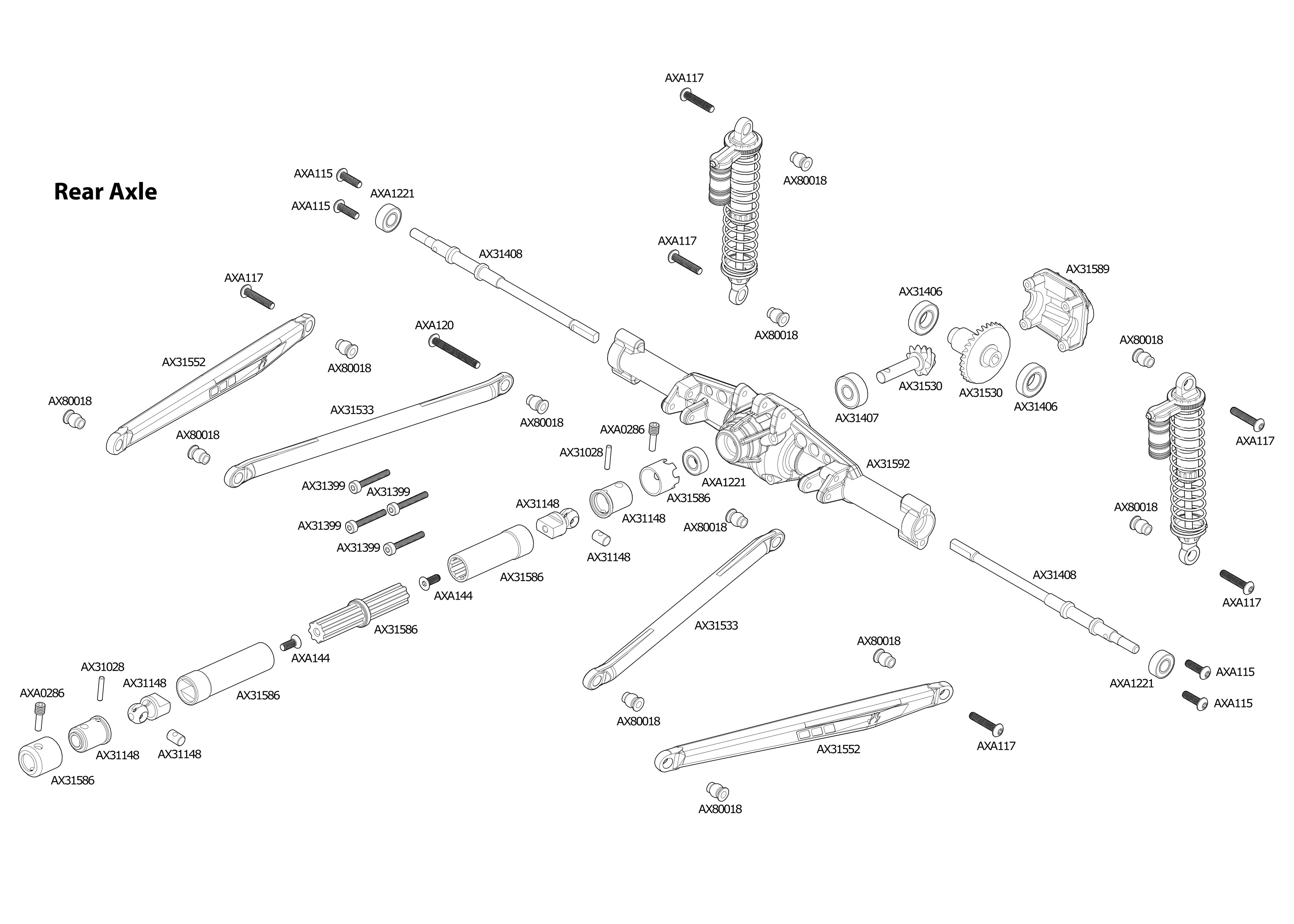 Exploded view Axial SCX10 II Deadbolt 1 10 4WD RTR Rear part