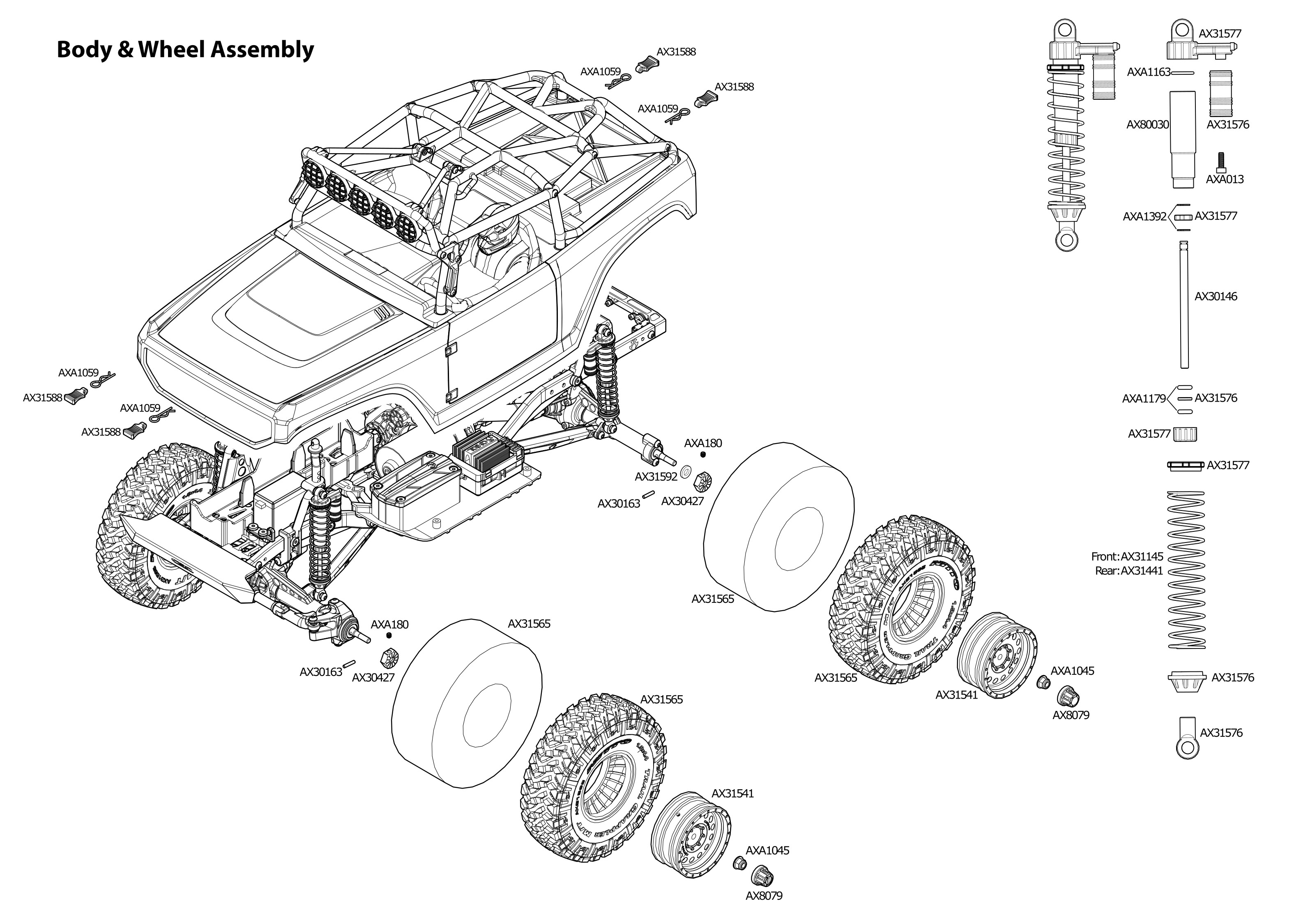 Exploded view: Axial SCX10 II Deadbolt 1:10 4WD RTR - Disky a ...