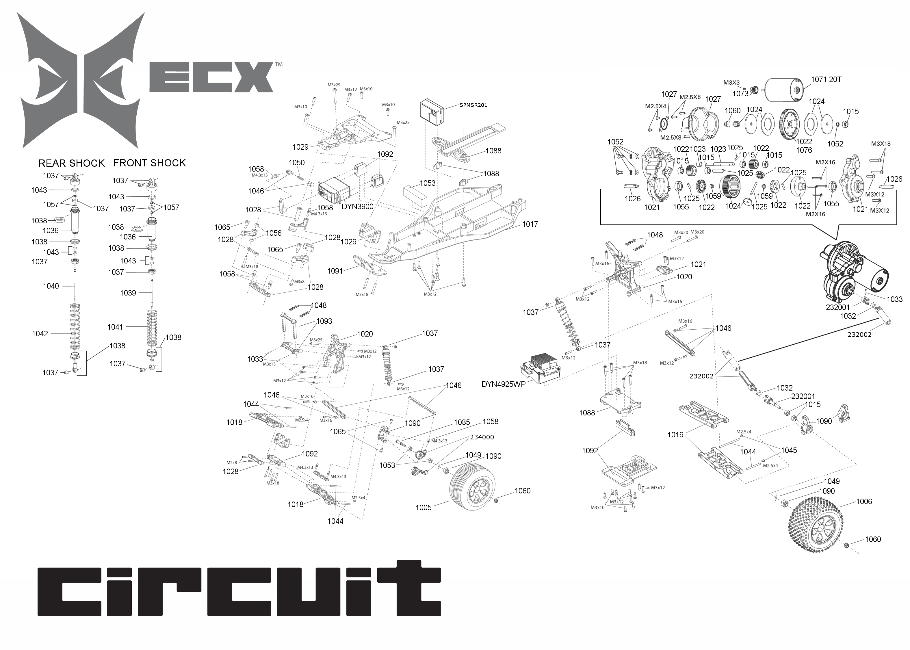 Exploded view ECX Circuit Stadium Truck V2.1 1 10 RTR Chassis