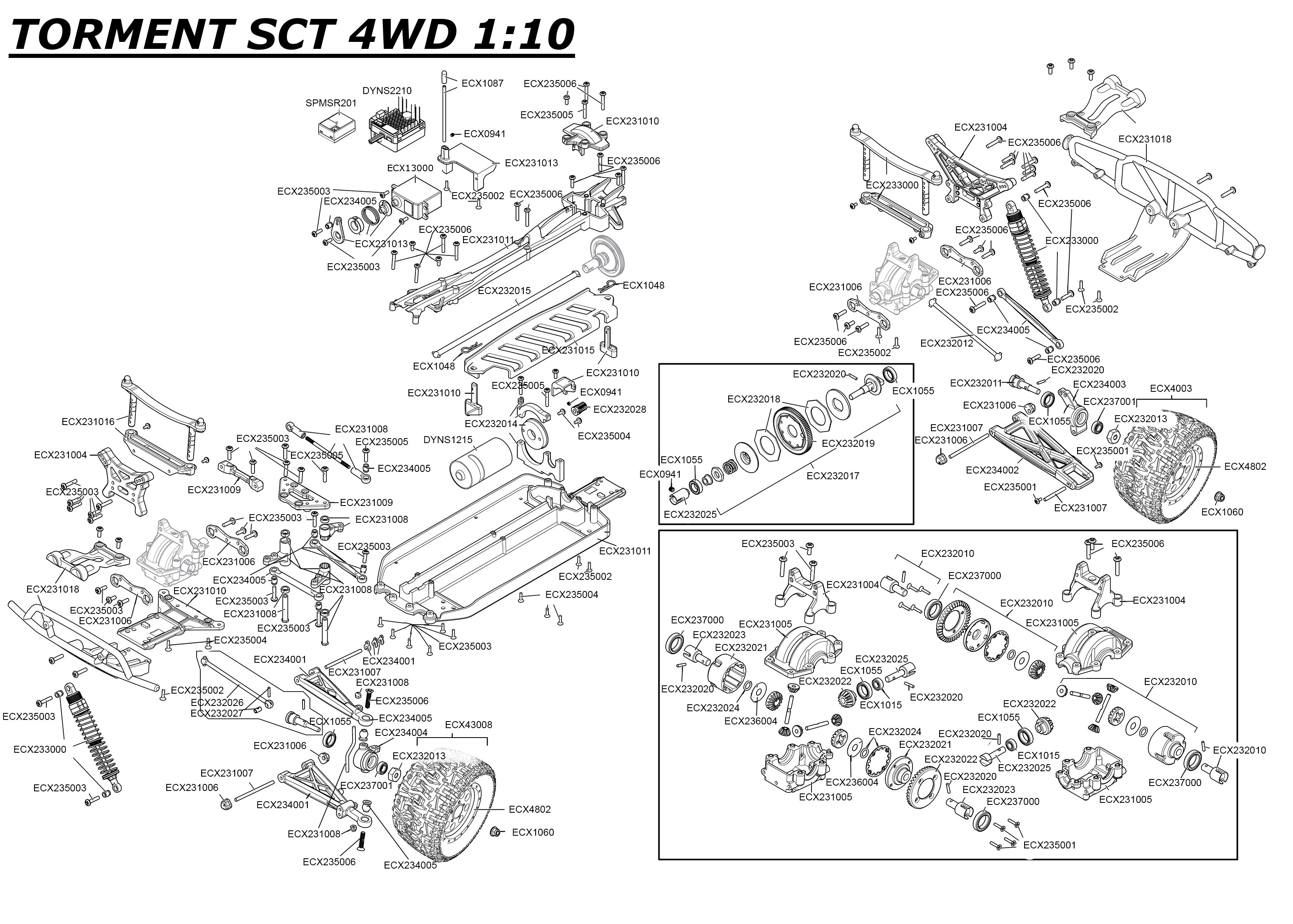 Explozivní výkres ECX Torment 110 4WD Šasi Astra
