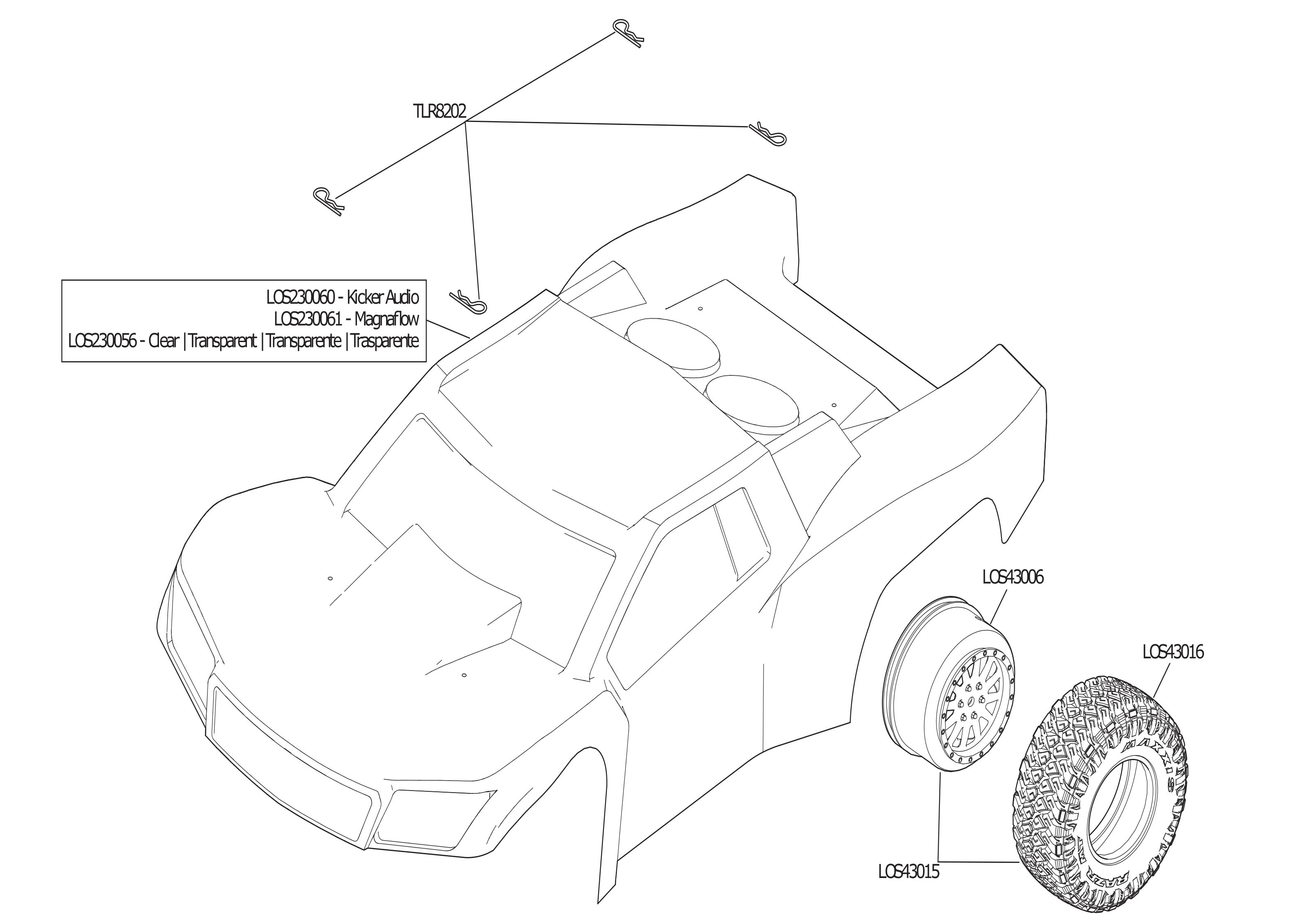 Exploded view: Losi 22S SCT 1:10 RTR - Body | Astra