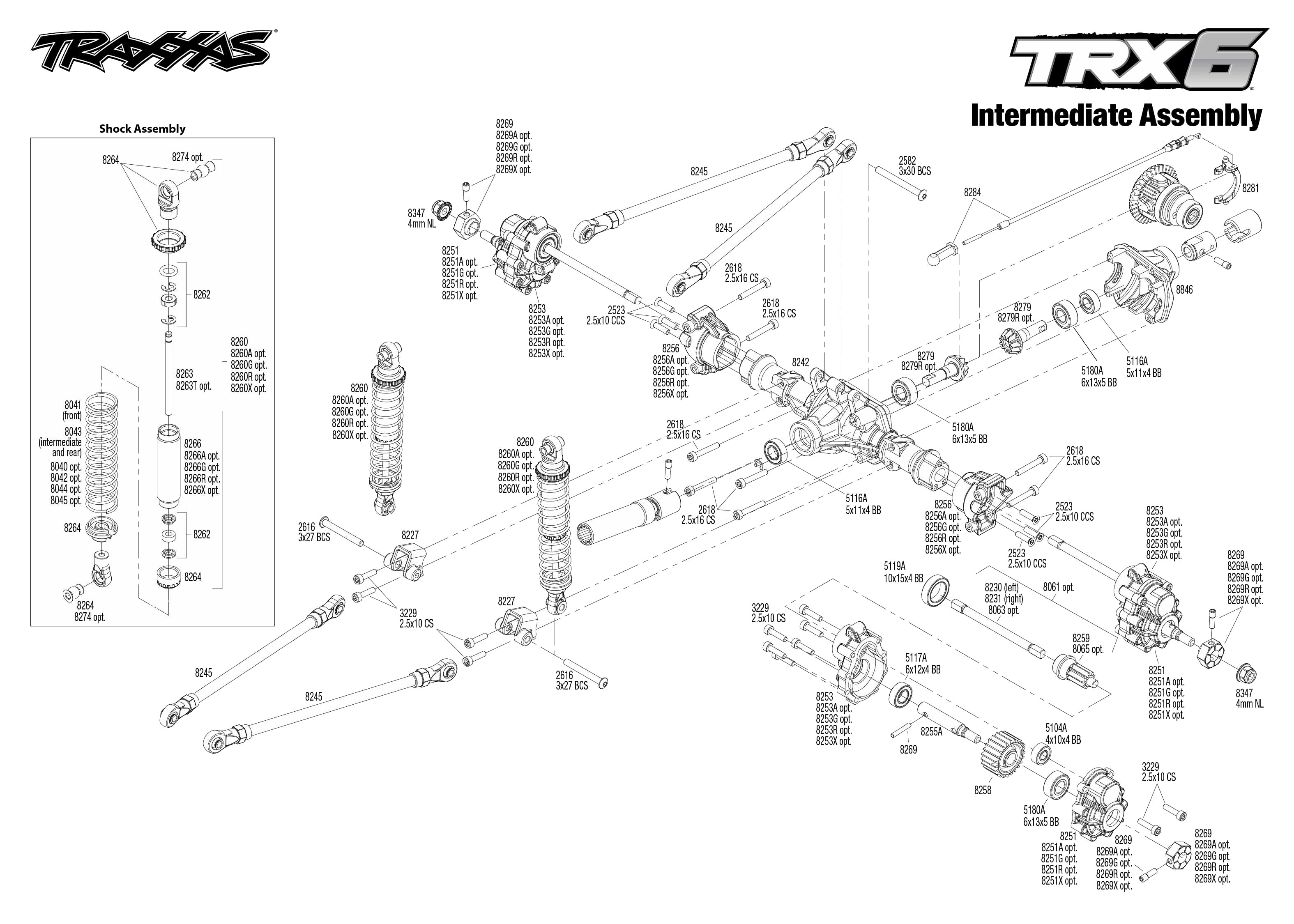 Exploded view: Traxxas TRX-6 Mercedes G 63 6x6 1:10 TQi RTR