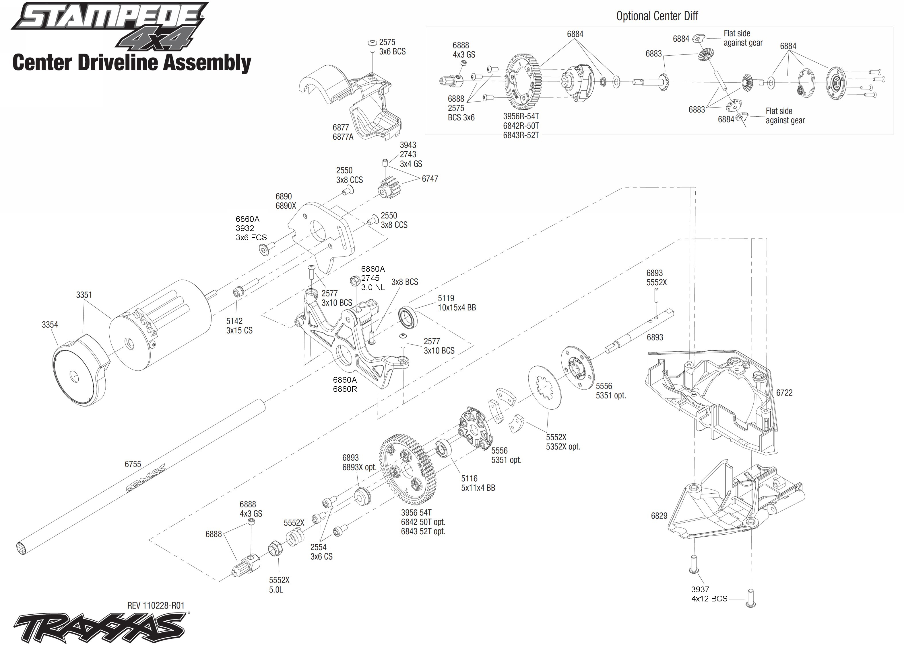 Exploded view: Traxxas Stampede VXL 1:10 - Transmission | Astra
