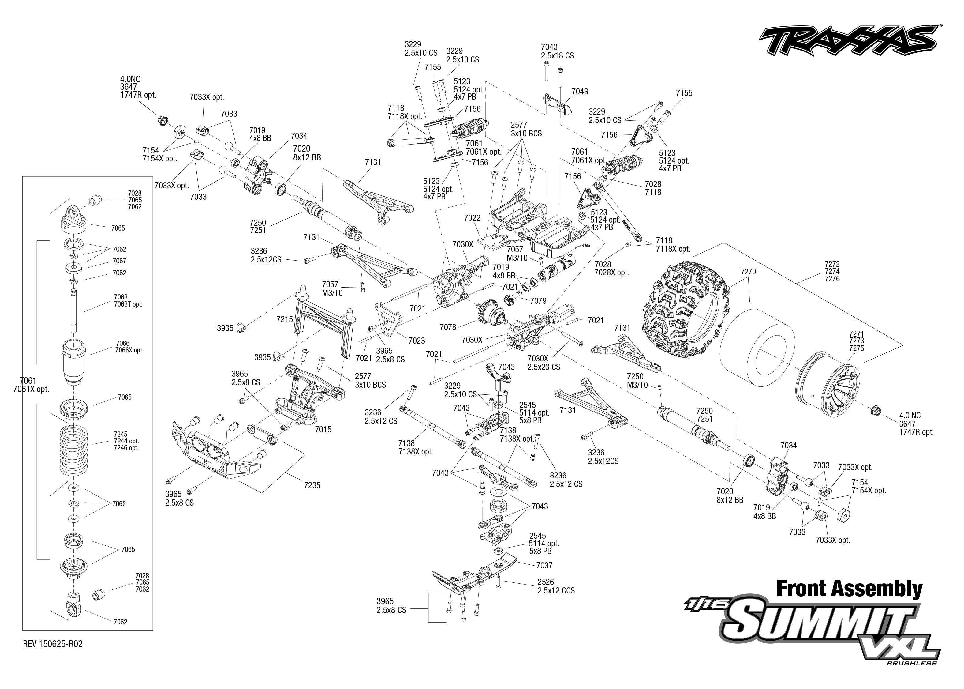 Exploded view Traxxas Summit 1 16 VXL Front part Astra