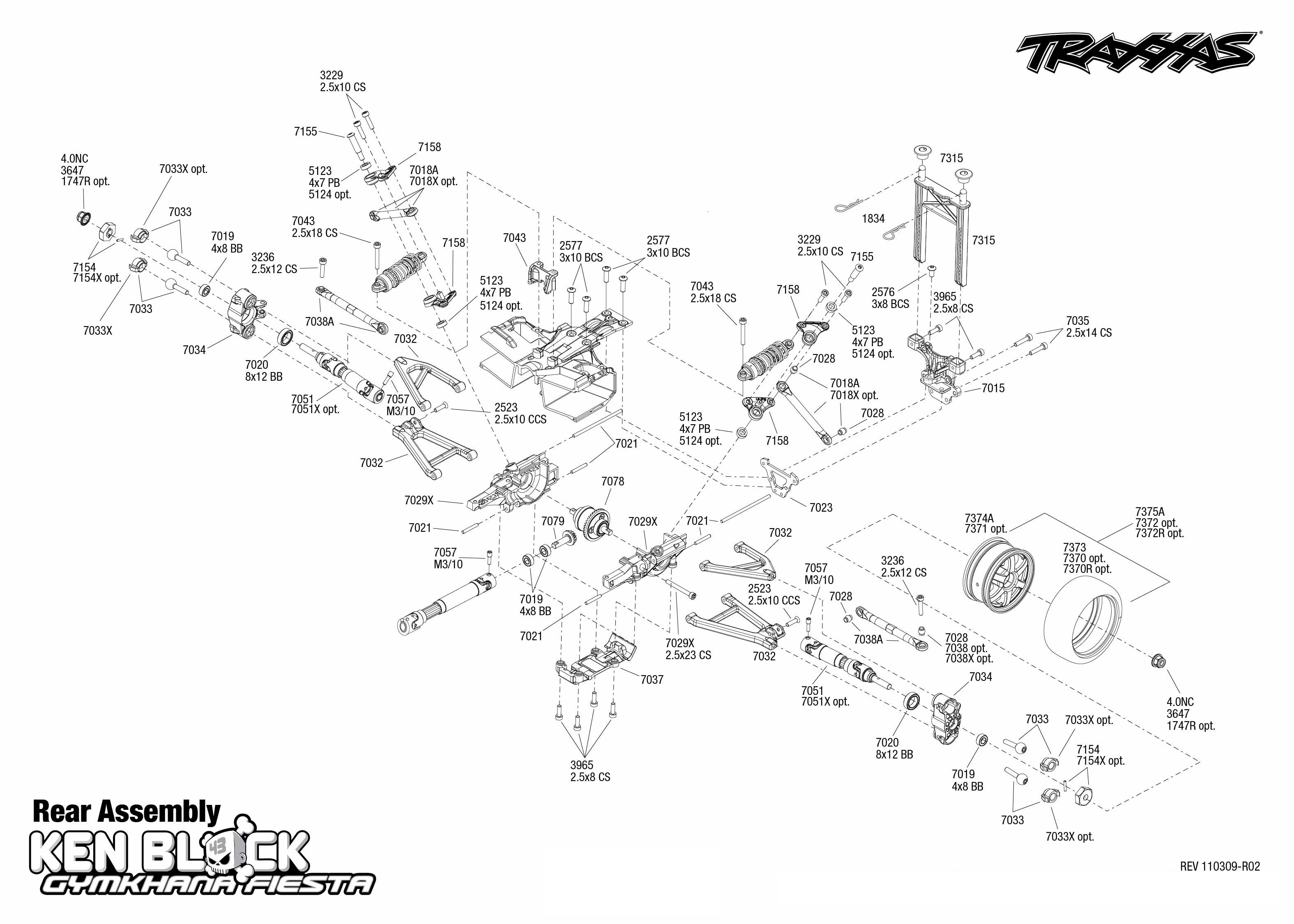 Exploded view Traxxas Ford Fiesta Ken Block 1 16 VXL Rear part