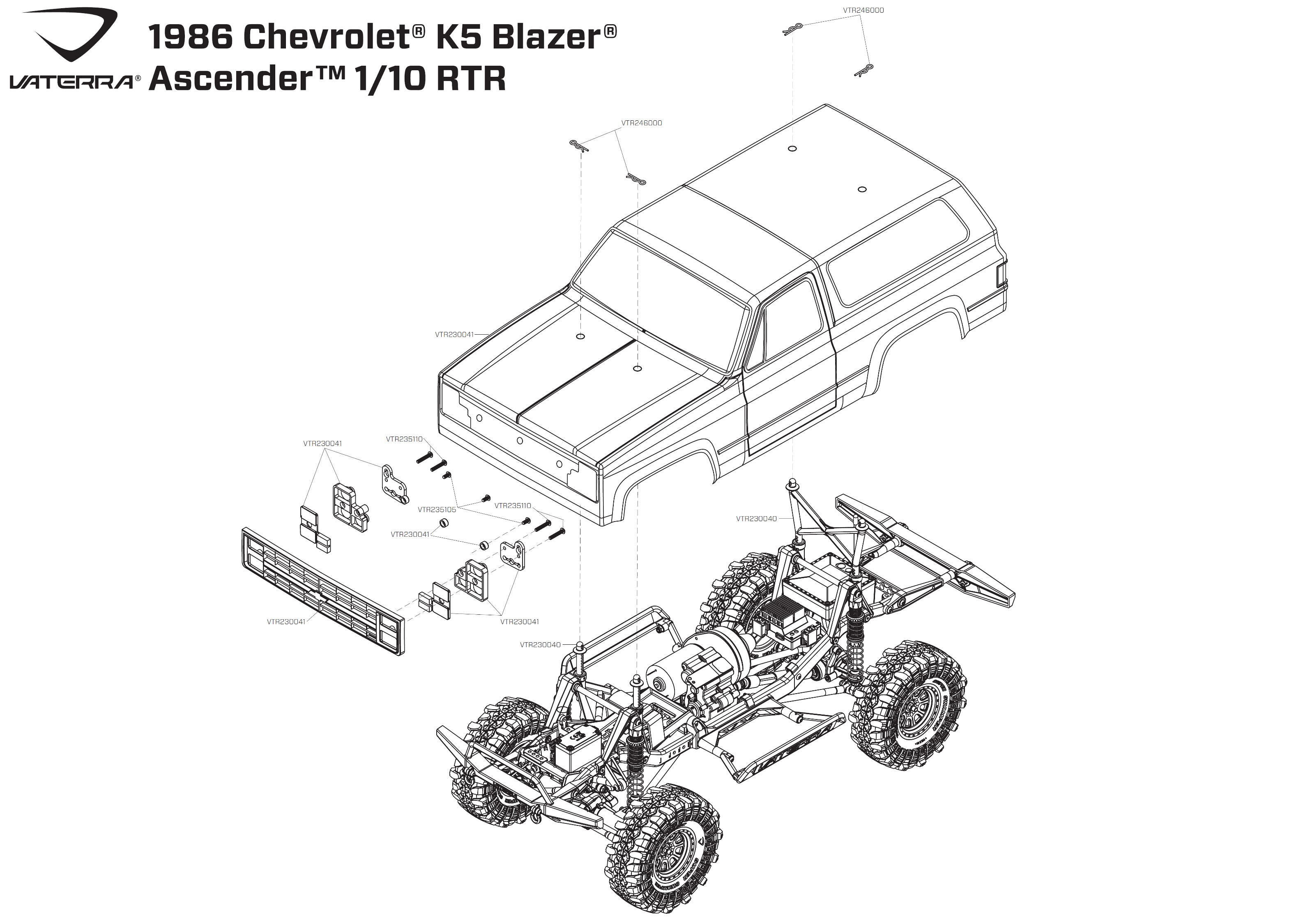 deep Surrender engineer Exploded view: Vaterra Chevrolet K-5 Blazer Ascender 1:10 4WD RTR - Body |  Astra
