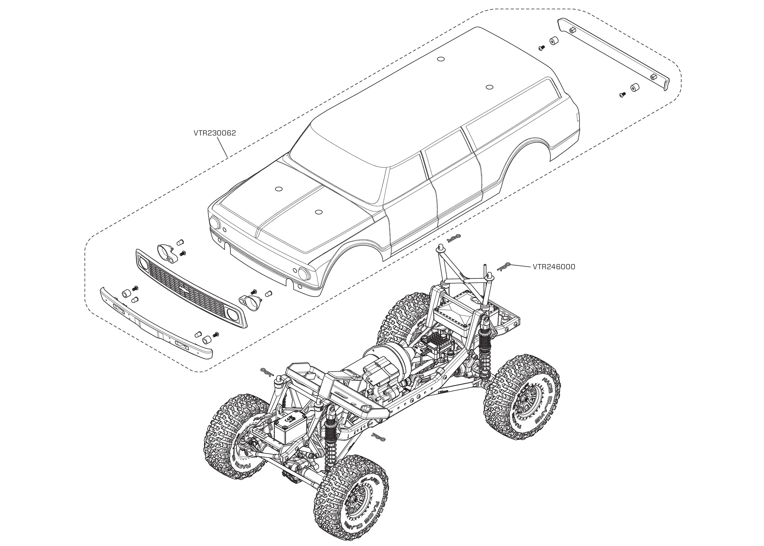 Exploded view Vaterra Chevy Suburban Ascender S 1972 1 10 4WD RT