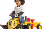 FALK - Dětské odrážedlo Baby Komatsu s vlečkou, lopatkou a hrabičkami