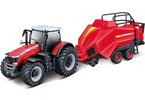 Bburago Massey Ferguson 8740S with Baler Lifter Rood