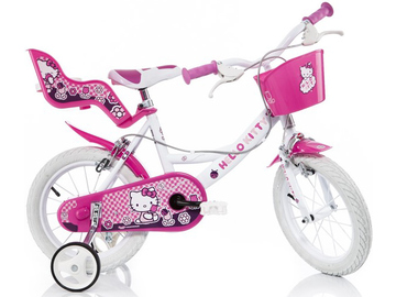 DINO Bikes - Dětské kolo 14" Hello Kitty se sedačkou pro panenku a košíkem / DB-144RHK