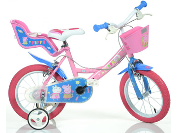 DINO Bikes - Children's bike 14" Pepa Pig with doll seat and basket / DB-144RPIG