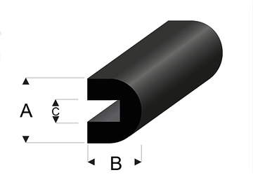 Raboesch rubber rounded profile with groove 10x9mm 2m / KR-rb104-74
