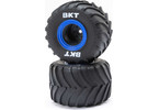 Losi MT Tires, Blue Beadlock, Premount(2): Mini LMT