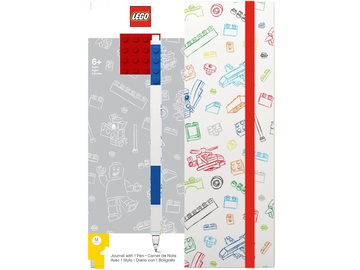 LEGO zápisník A5 s modrým perem - bílý, červená destička 4x4 / LEGO51536