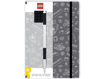 LEGO zápisník A5 s černým perem - šedý, černá destička 4x4 / LEGO51537